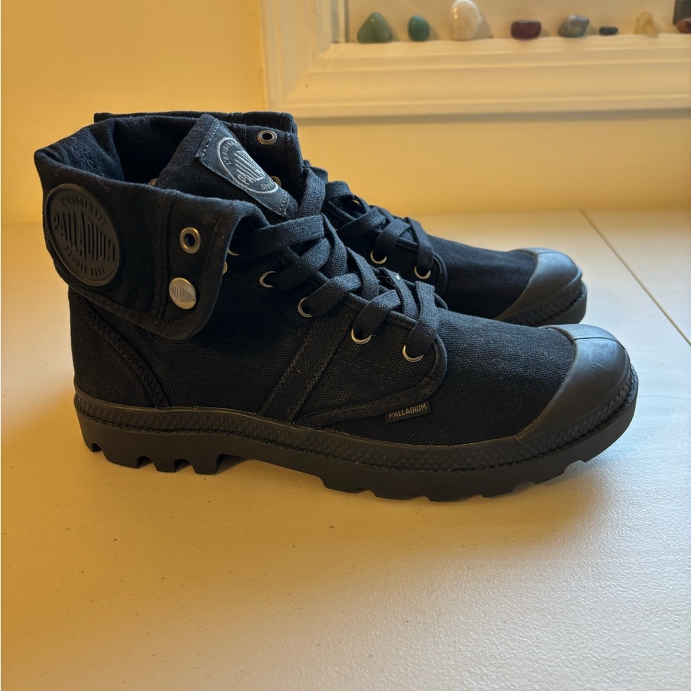 Palladium Black Fold-Down Canvas Lace-Up Boots